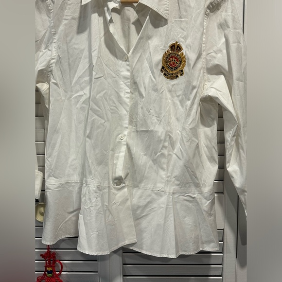 Lauren Ralph Lauren solid white button up Peplin blouse with RL Logo size 16 - Picture 4 of 10